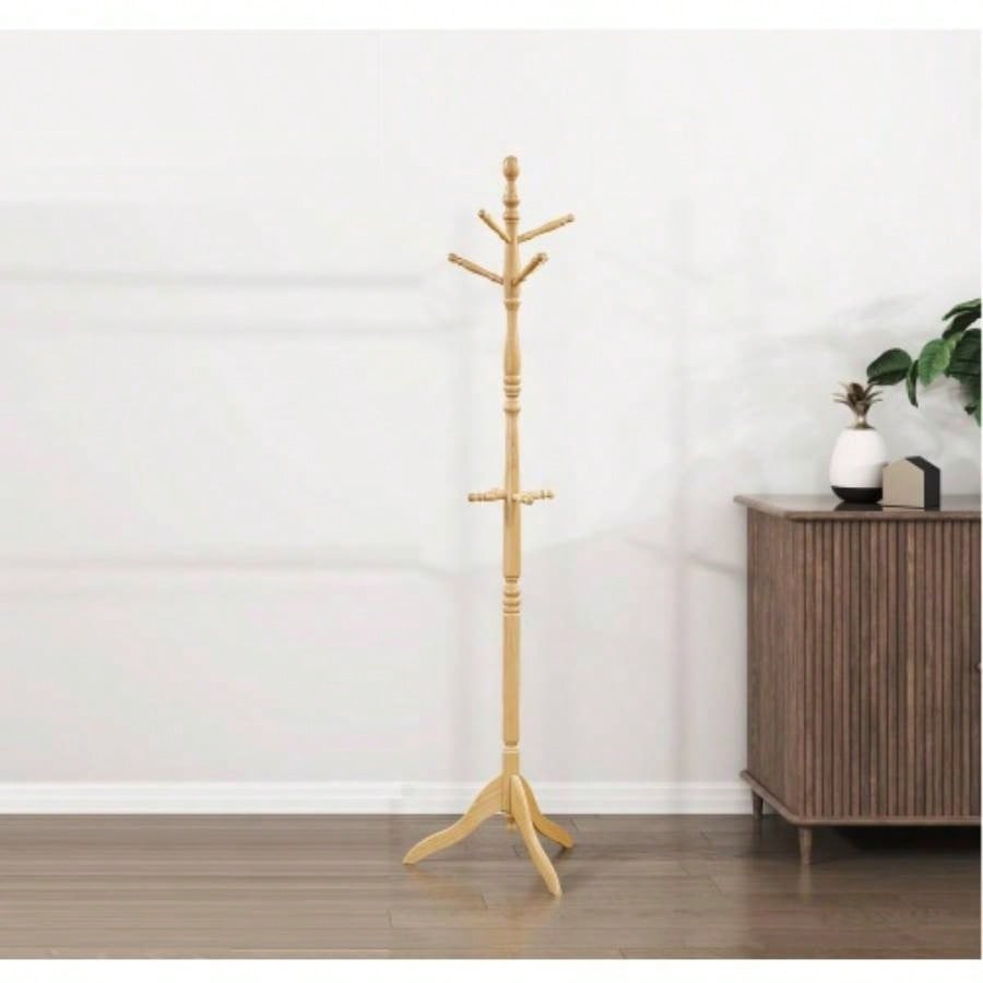Natural Classic Coat Rack Solid Wood, 10 Hooks Coat Hanger Stand Entryway Home Furniture 1pc