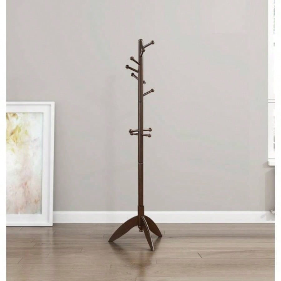 Dark Brown Coat Rack Solid Wood, 11 Hooks Coat Hanger Stand Entryway Home Furniture 1pc