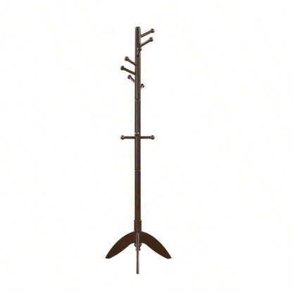 Dark Brown Coat Rack Solid Wood, 11 Hooks Coat Hanger Stand Entryway Home Furniture 1pc