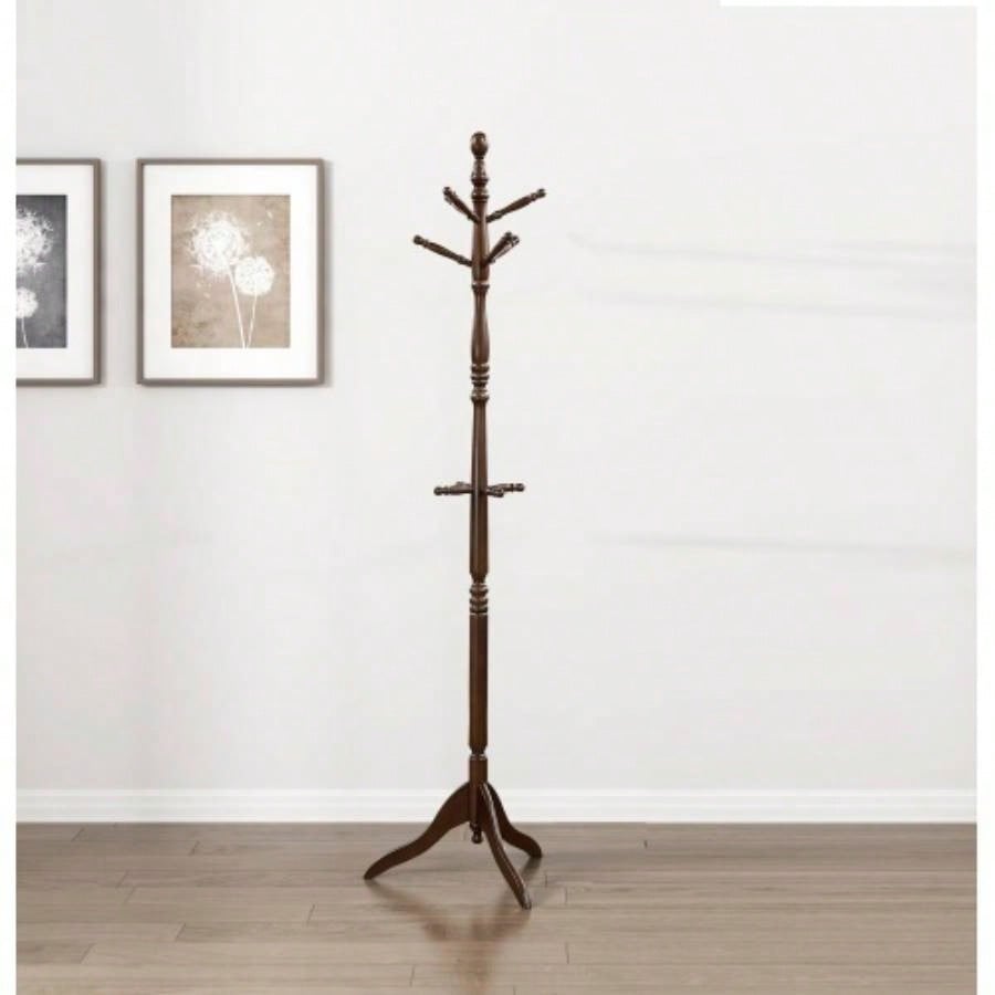 Natural Classic Coat Rack Solid Wood, 10 Hooks Coat Hanger Stand Entryway Home Furniture 1pc