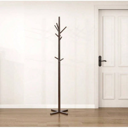 Dark Brown Coat Rack Solid Wood, 11 Hooks Coat Hanger Stand Entryway Home Furniture 1pc