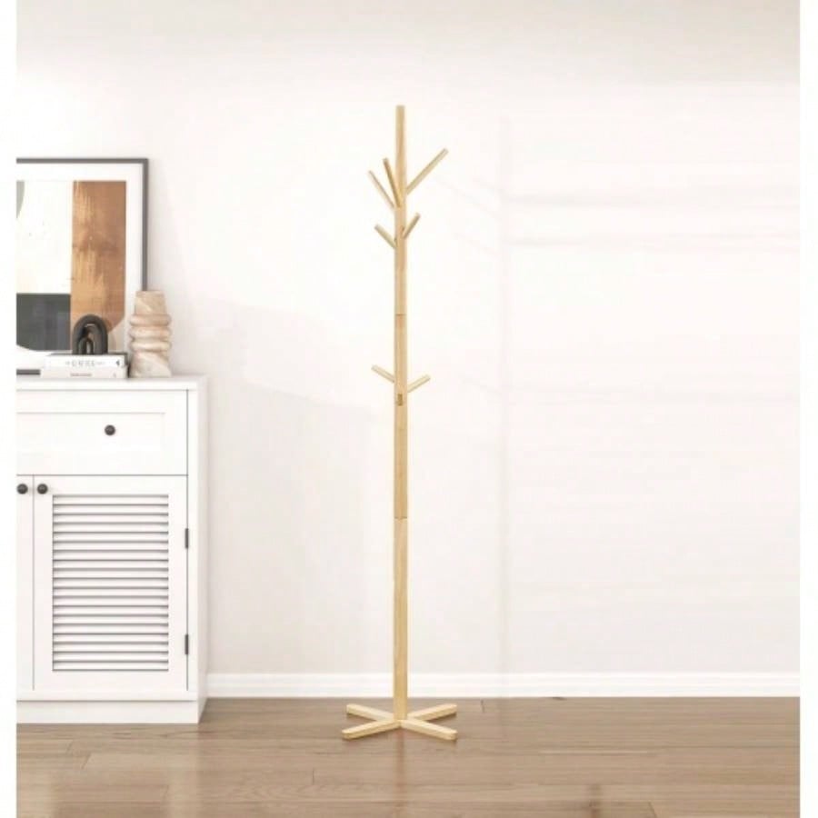 Dark Brown Coat Rack Solid Wood, 11 Hooks Coat Hanger Stand Entryway Home Furniture 1pc