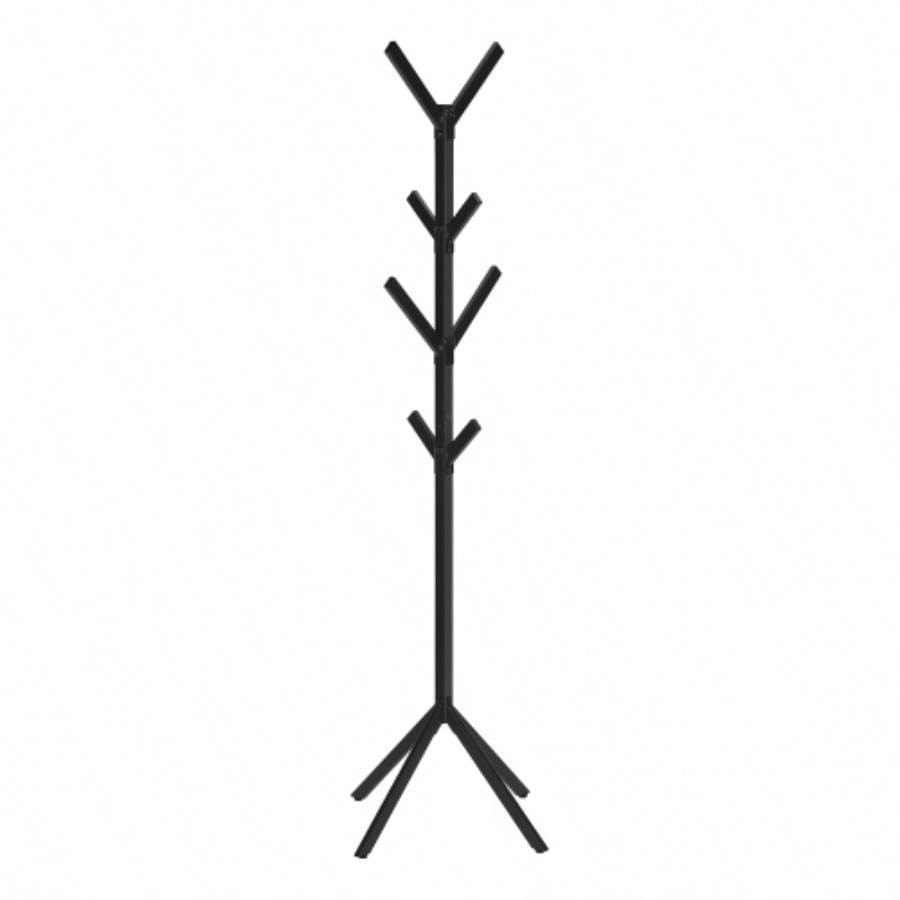 Coat Rack, Hall Tree, Standing, 8 Hooks, Entryway, 70h, Bedroom, Black Metal, Contemporary, Modern