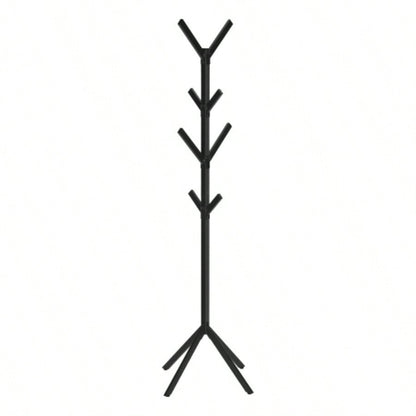 Coat Rack, Hall Tree, Standing, 8 Hooks, Entryway, 70h, Bedroom, Black Metal, Contemporary, Modern