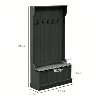 HOMCOM 3 - In - 1 Entryway Hall Tree with Storage, Coat Rack with Four Hooks and Shoe Storage, Black