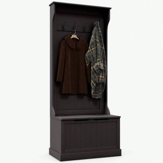 HOMCOM 28 3 - In - 1 Entryway Hall Tree with Storage, Coat Rack with Four Hooks and Shoe Storage, Black