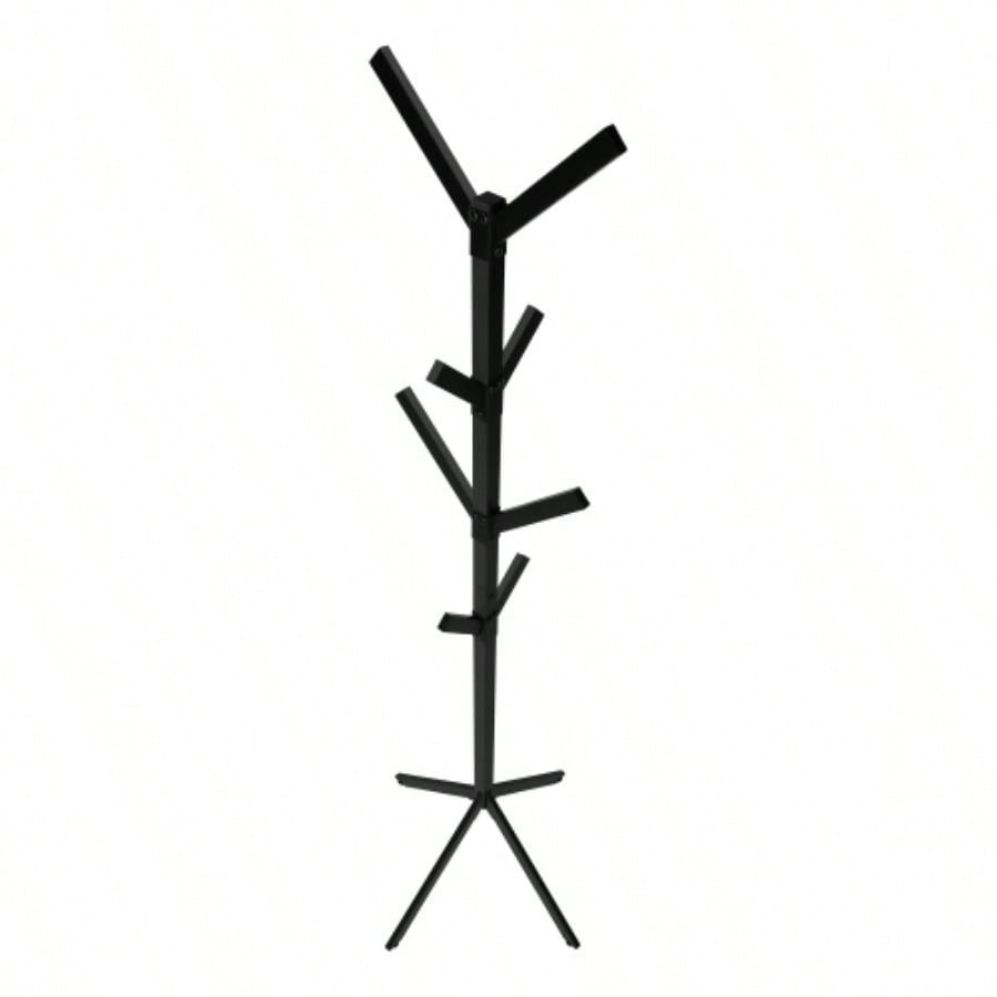 Coat Rack, Hall Tree, Standing, 8 Hooks, Entryway, 70h, Bedroom, Black Metal, Contemporary, Modern