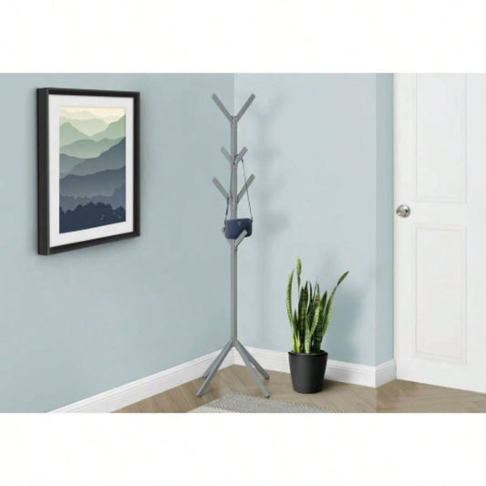 Coat Rack, Hall Tree, Standing, 8 Hooks, Entryway, 70h, Bedroom, Metal, Contemporary, Modern