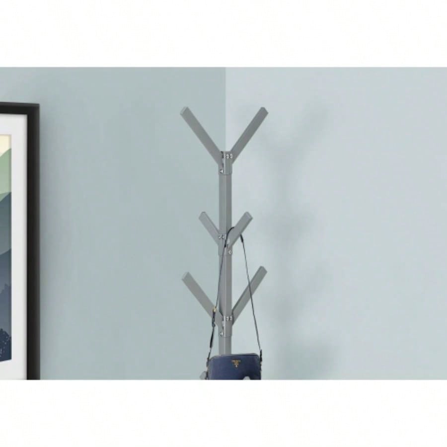 Coat Rack, Hall Tree, Standing, 8 Hooks, Entryway, 70h, Bedroom, Metal, Contemporary, Modern