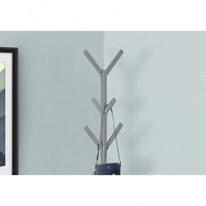 Coat Rack, Hall Tree, Standing, 8 Hooks, Entryway, 70h, Bedroom, Metal, Contemporary, Modern