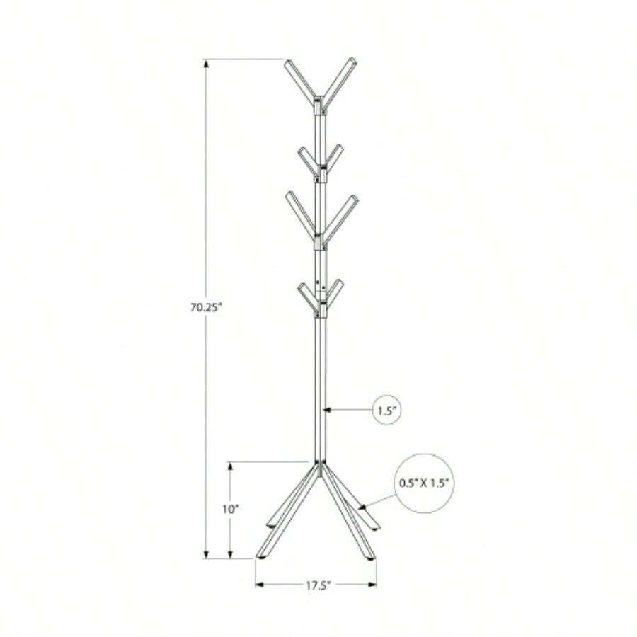 Coat Rack, Hall Tree, Standing, 8 Hooks, Entryway, 70h, Bedroom, Metal, Contemporary, Modern