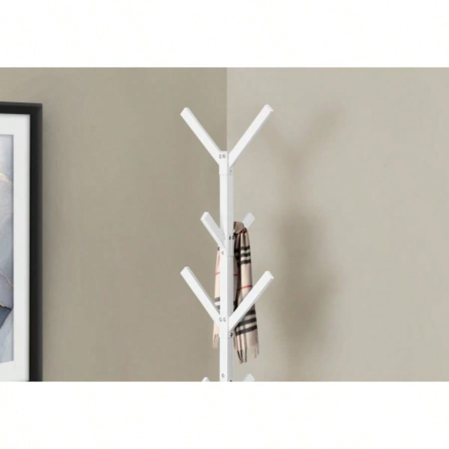 Coat Rack, Hall Tree, Standing, 8 Hooks, Entryway, 70h, Bedroom, White Metal, Contemporary, Modern