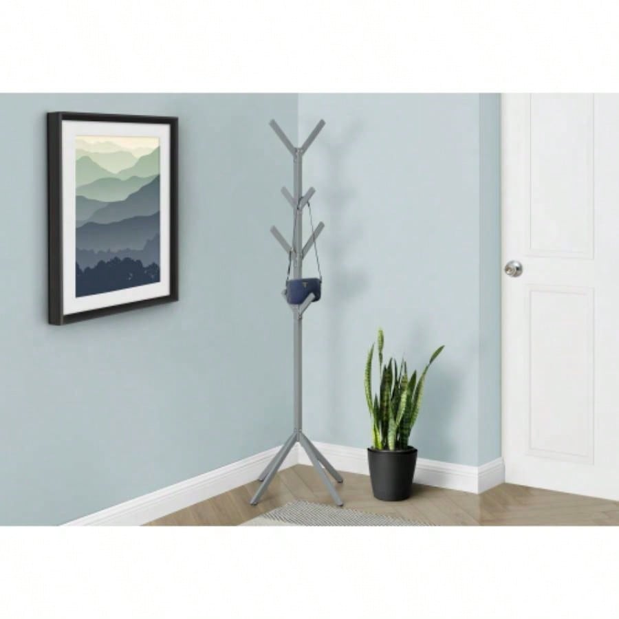 Coat Rack, Hall Tree, Standing, 8 Hooks, Entryway, 70h, Bedroom, Metal, Contemporary, Modern