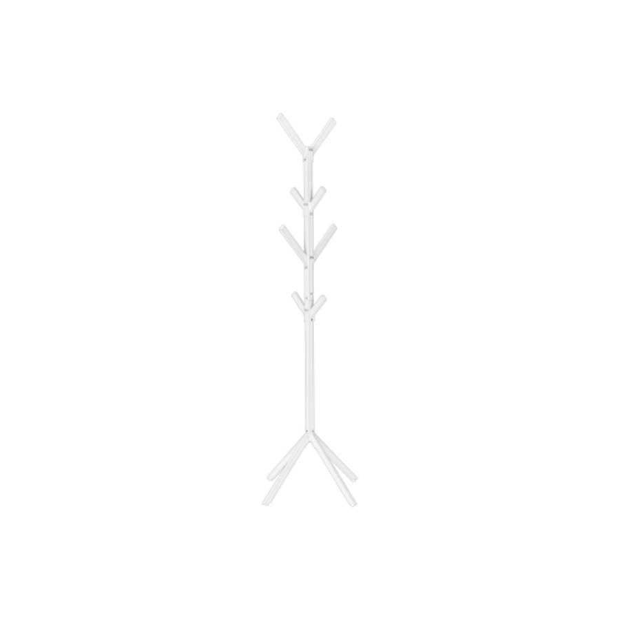 Coat Rack, Hall Tree, Standing, 8 Hooks, Entryway, 70h, Bedroom, White Metal, Contemporary, Modern