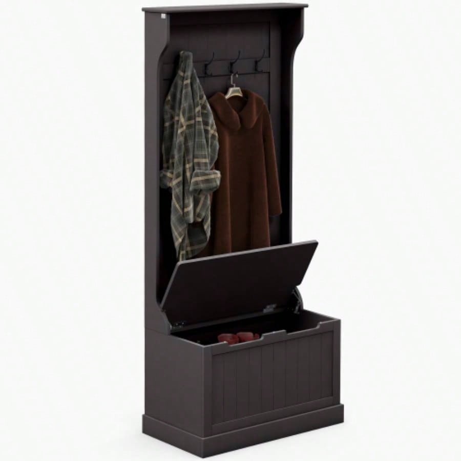 HOMCOM 28 3 - In - 1 Entryway Hall Tree with Storage, Coat Rack with Four Hooks and Shoe Storage, Black