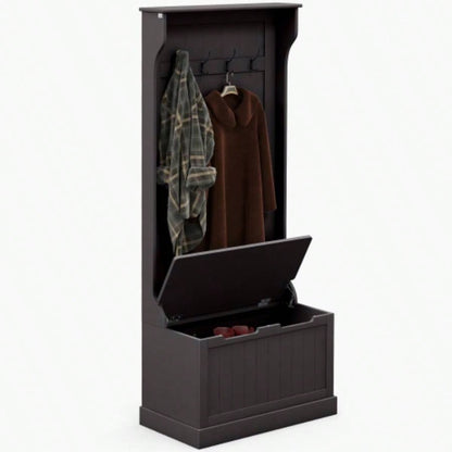 HOMCOM 28 3 - In - 1 Entryway Hall Tree with Storage, Coat Rack with Four Hooks and Shoe Storage, Black
