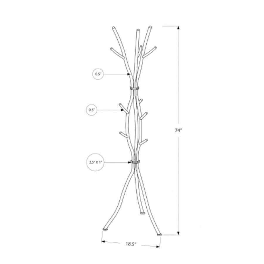 Coat Rack, Hall Tree, Standing, 11 Hooks, Entryway, 74h, Bedroom, Metal, Contemporary, Modern