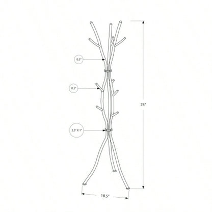 Coat Rack, Hall Tree, Standing, 11 Hooks, Entryway, 74h, Bedroom, Metal, Contemporary, Modern