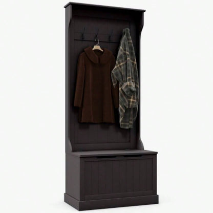 HOMCOM 28 3 - In - 1 Entryway Hall Tree with Storage, Coat Rack with Four Hooks and Shoe Storage, Black