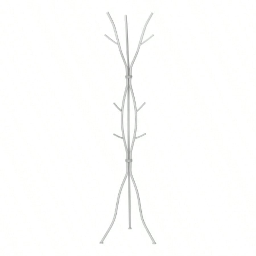 Coat Rack, Hall Tree, Standing, 11 Hooks, Entryway, 74h, Bedroom, Metal, Contemporary, Modern