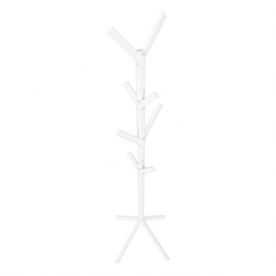 Coat Rack, Hall Tree, Standing, 8 Hooks, Entryway, 70h, Bedroom, White Metal, Contemporary, Modern