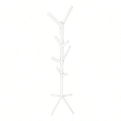 Coat Rack, Hall Tree, Standing, 8 Hooks, Entryway, 70h, Bedroom, White Metal, Contemporary, Modern