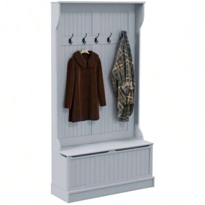 HOMCOM 38 3 - In - 1 Entryway Hall Tree with Storage, Coat Rack with Four Hooks and Shoe Storage, Gray