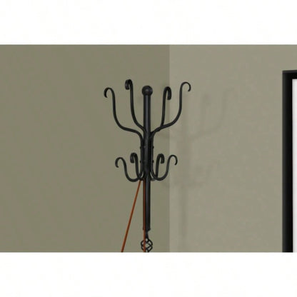 Coat Rack, Hall Tree, Standing, 8 Hooks, Entryway, 74h, Bedroom, Black Metal, Transitional
