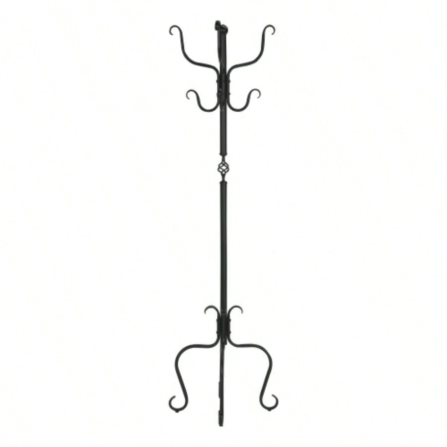 Coat Rack, Hall Tree, Standing, 8 Hooks, Entryway, 74h, Bedroom, Black Metal, Transitional