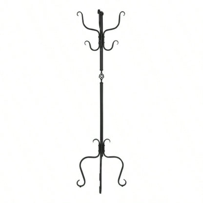Coat Rack, Hall Tree, Standing, 8 Hooks, Entryway, 74h, Bedroom, Black Metal, Transitional