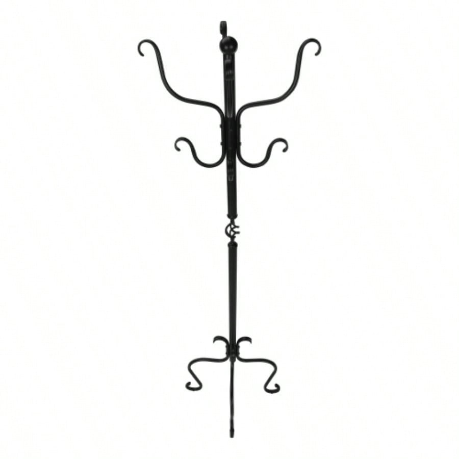 Coat Rack, Hall Tree, Standing, 8 Hooks, Entryway, 74h, Bedroom, Black Metal, Transitional
