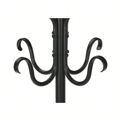 Coat Rack, Hall Tree, Standing, 8 Hooks, Entryway, 74h, Bedroom, Black Metal, Transitional