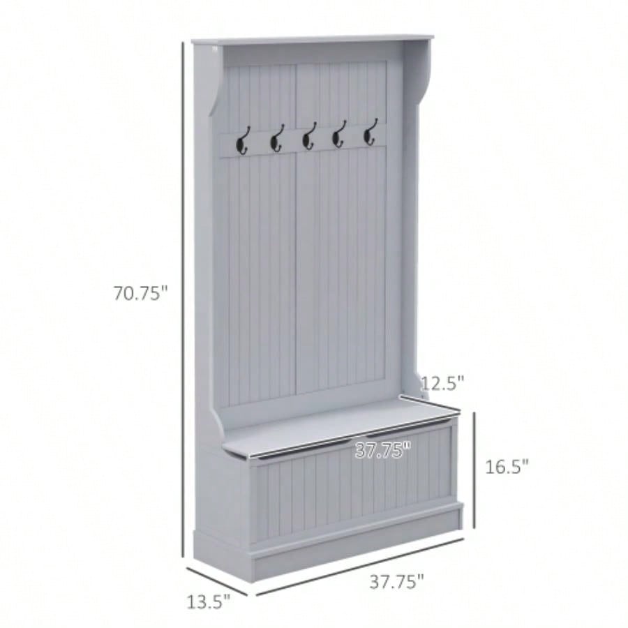 HOMCOM 38 3 - In - 1 Entryway Hall Tree with Storage, Coat Rack with Four Hooks and Shoe Storage, Gray