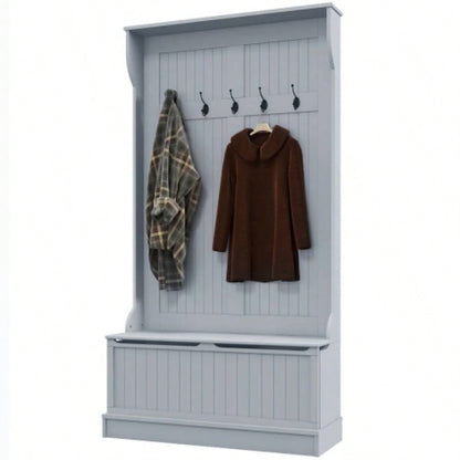 HOMCOM 38 3 - In - 1 Entryway Hall Tree with Storage, Coat Rack with Four Hooks and Shoe Storage, Gray