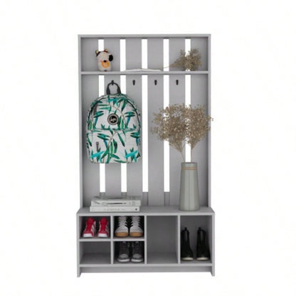 Hall Tree with Shelves, Smokey Gray