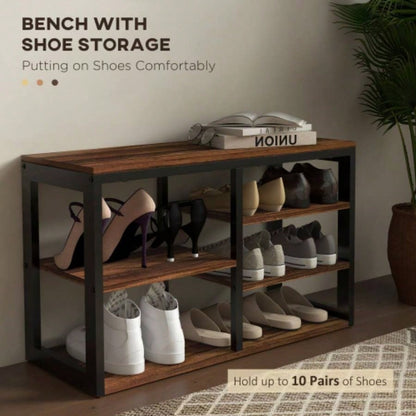 HOMCOM 2 - in - 1 Coat Rack Shoe Set, 5 - Hook Hall Tree with and Shoe Storage 10 Pairs of Shoes Entryway, Hallway, Brown