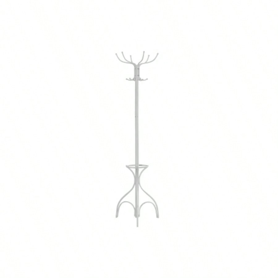 Coat Rack, Hall Tree, Standing, 12 Hooks, Entryway, 70h, Holder, Bedroom, White Metal, Contemporary, Modern