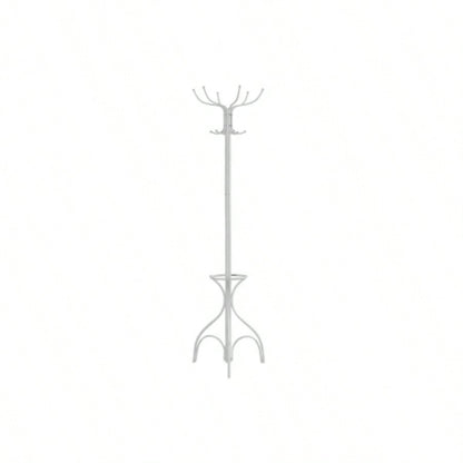 Coat Rack, Hall Tree, Standing, 12 Hooks, Entryway, 70h, Holder, Bedroom, White Metal, Contemporary, Modern