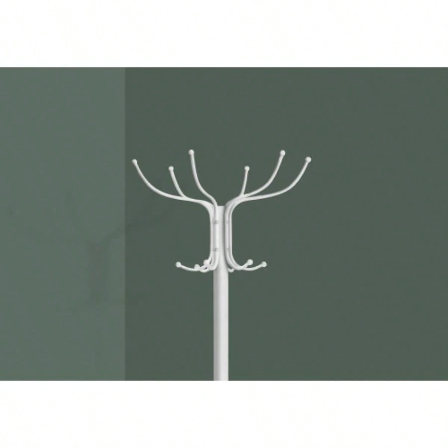 Coat Rack, Hall Tree, Standing, 12 Hooks, Entryway, 70h, Holder, Bedroom, White Metal, Contemporary, Modern
