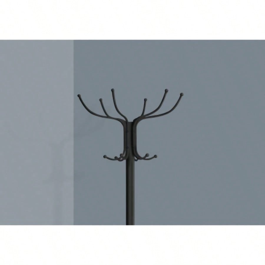 Coat Rack, Hall Tree, Standing, 12 Hooks, Entryway, 70h, Holder, Bedroom, Black Metal, Transitional