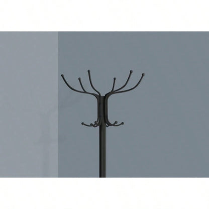 Coat Rack, Hall Tree, Standing, 12 Hooks, Entryway, 70h, Holder, Bedroom, Black Metal, Transitional