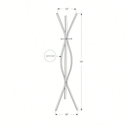 Coat Rack, Hall Tree, Standing, 3 Hooks, Entryway, 72h, Bedroom, Black Metal, Contemporary, Modern