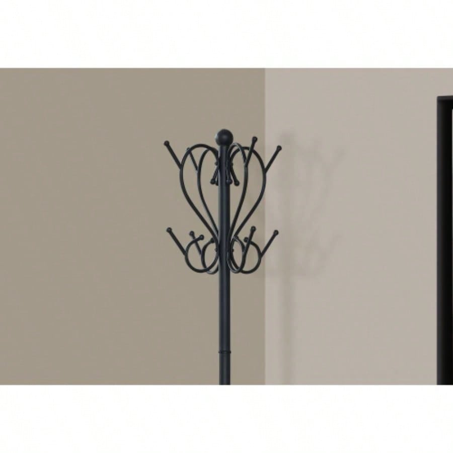 Coat Rack, Hall Tree, Standing, 8 Hooks, Entryway, 71h, Holder, Bedroom, Black Metal, Transitional