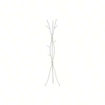 Coat Rack, Hall Tree, Standing, 11 Hooks, Entryway, 74h, Bedroom, White Metal, Contemporary, Modern