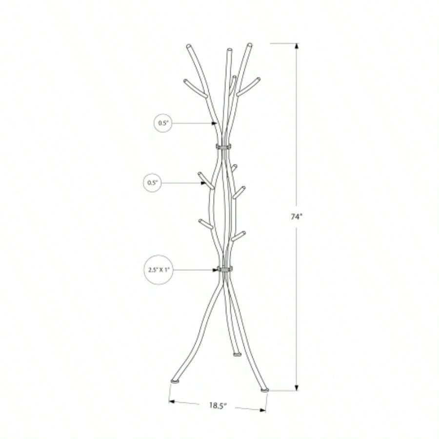 Coat Rack, Hall Tree, Standing, 11 Hooks, Entryway, 74h, Bedroom, White Metal, Contemporary, Modern