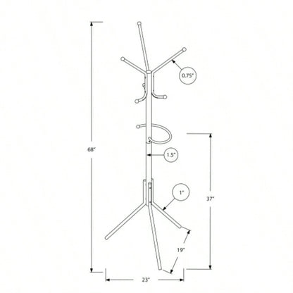 Coat Rack, Hall Tree, Standing, Hanging Bar, 6 Hooks, Entryway, 68h, Bedroom, Metal, Contemporary, Modern