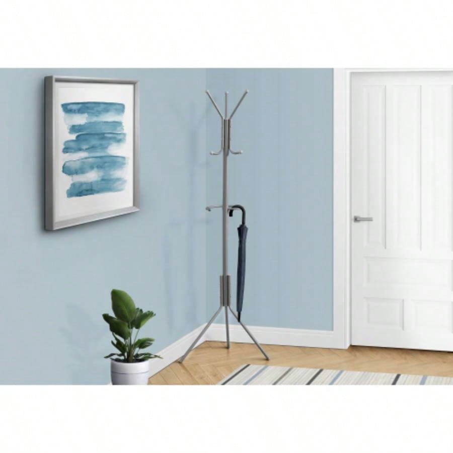 Coat Rack, Hall Tree, Standing, Hanging Bar, 6 Hooks, Entryway, 68h, Bedroom, Metal, Contemporary, Modern
