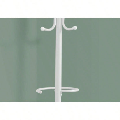Coat Rack, Hall Tree, Standing, Hanging Bar, 6 Hooks, Entryway, 68h, Bedroom, White Metal, Contemporary, Modern