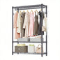 Heavy Duty Garment Rack, Freestanding Clothing Rack Hanging Clothes with 1 Rod, 3 Tiers Side Hooks, Adjustable Metal Wardrobe Closet Organizer, 45.3x 15. Dx 72.4 H, Dark
