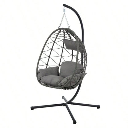 Chair with Stand Indoor Outdoor Swing Chair Patio Wicker Hanging Chair Hanging Basket Chair with Stand Bedroom Living Room Balcony